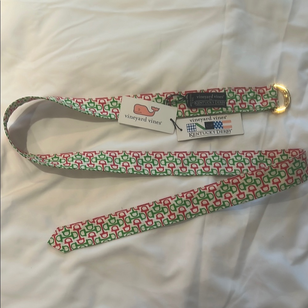NWT Vineyard Vines Large Pink and Green Kentucky Derby Horse Bit Belt